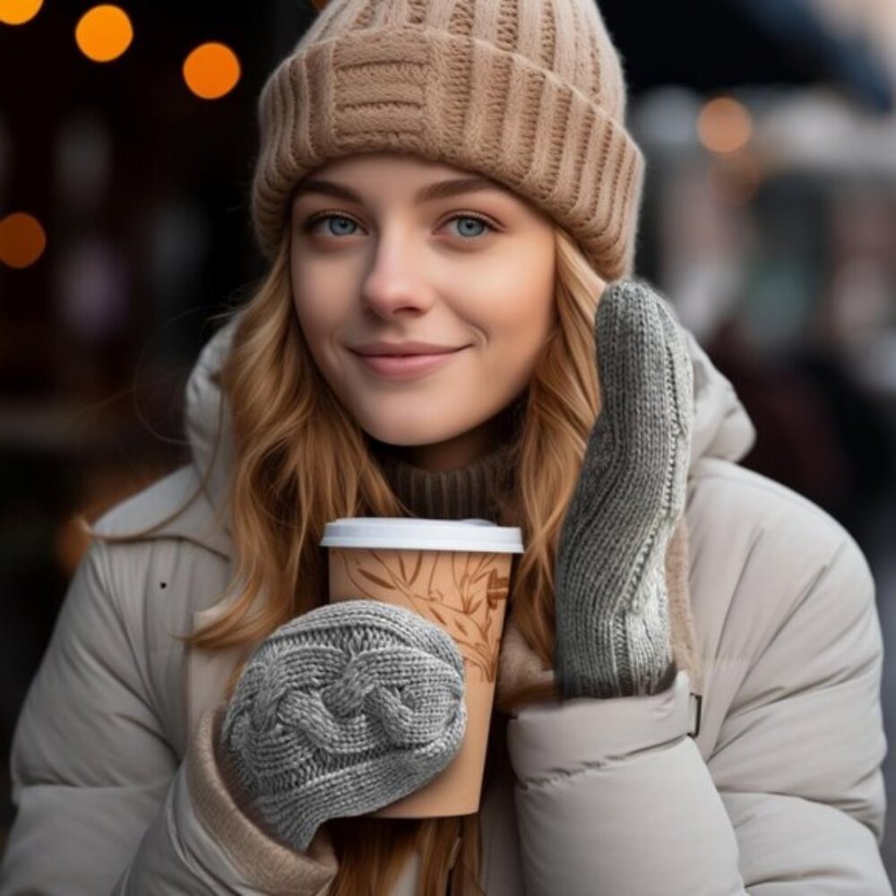 🆕Women Gray Touchscreen Sherpa Lined Cold Weather Chunky Cable Knit Mittens - Picture 7 of 8